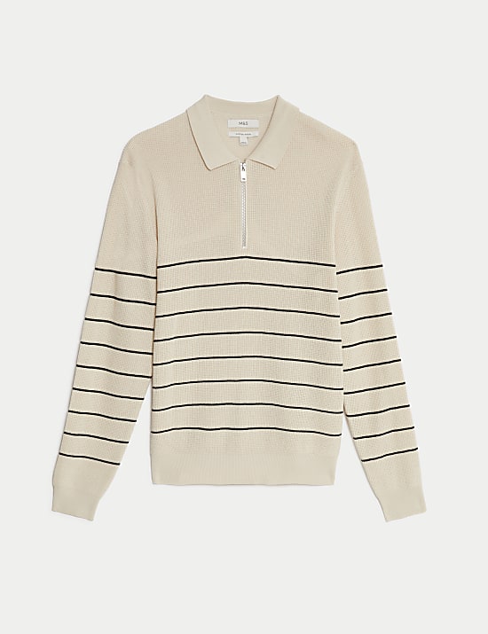 Πλεκτή μπλούζα πόλο από σύμμεικτο βαμβάκι και modal