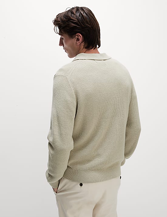 Cotton Rich Open Neck Jumper with Wool