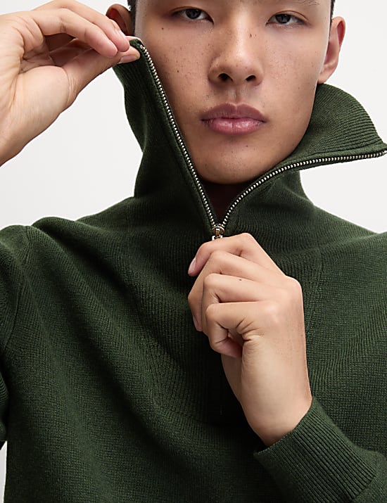 Cotton Blend Textured Half Zip Jumper