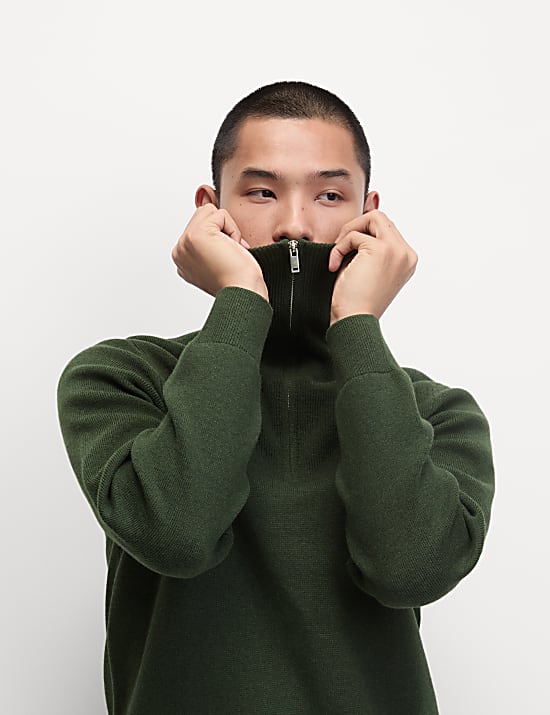 Cotton Blend Textured Half Zip Jumper