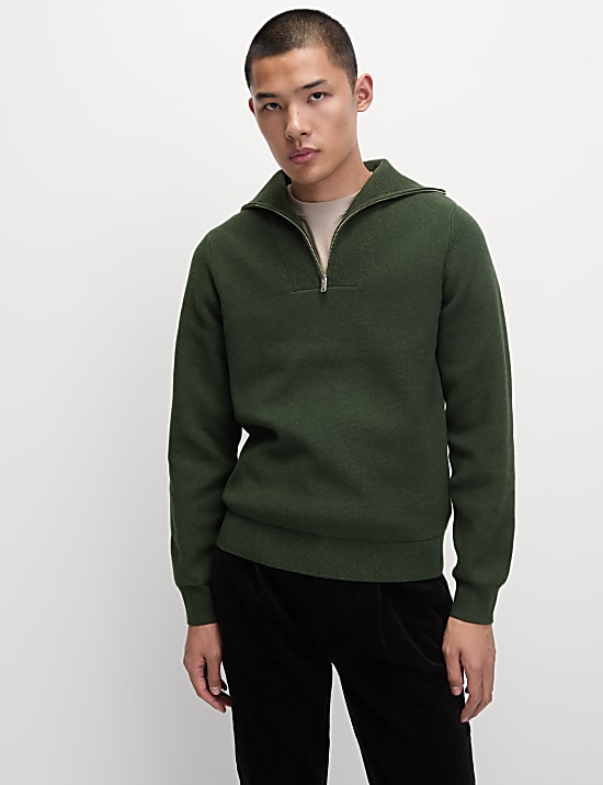 Cotton Blend Textured Half Zip Jumper