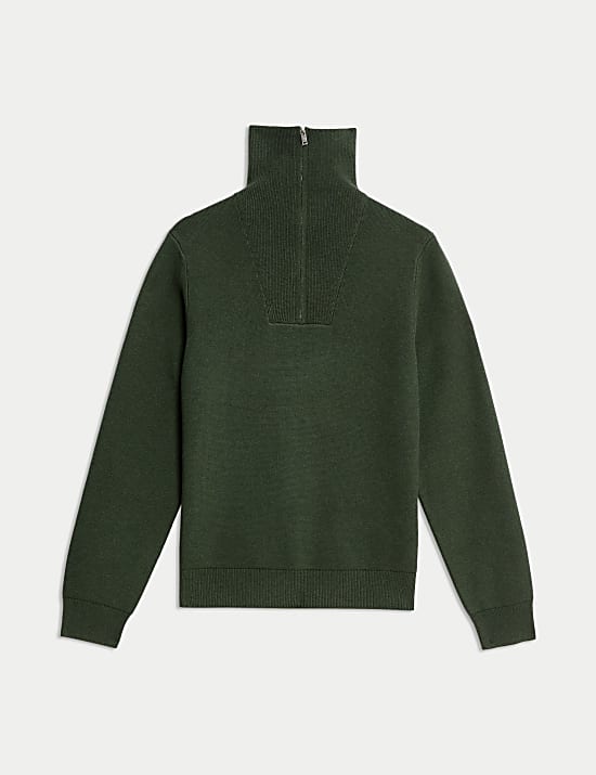 Cotton Blend Textured Half Zip Jumper
