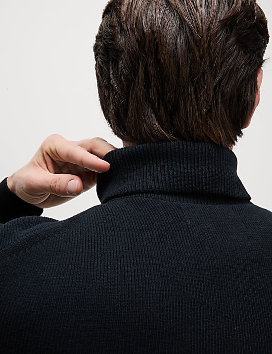 Cotton Blend Textured Half Zip Jumper