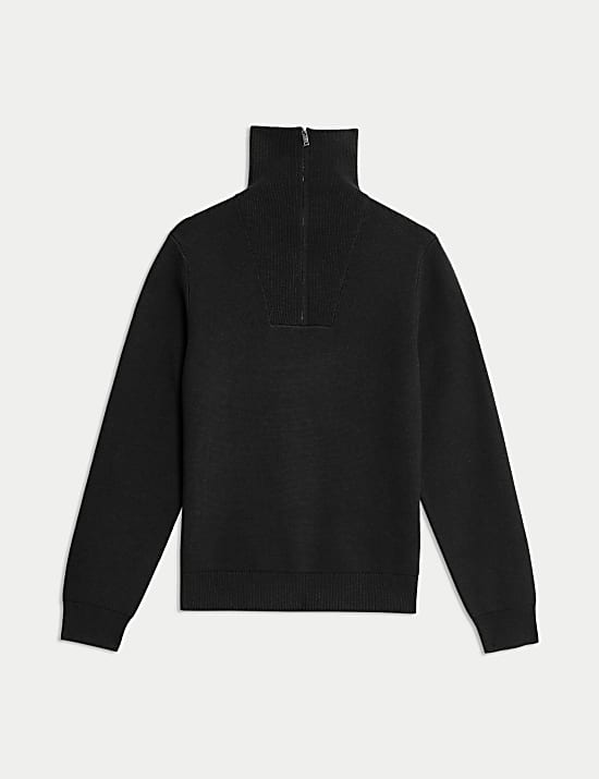 Cotton Blend Textured Half Zip Jumper