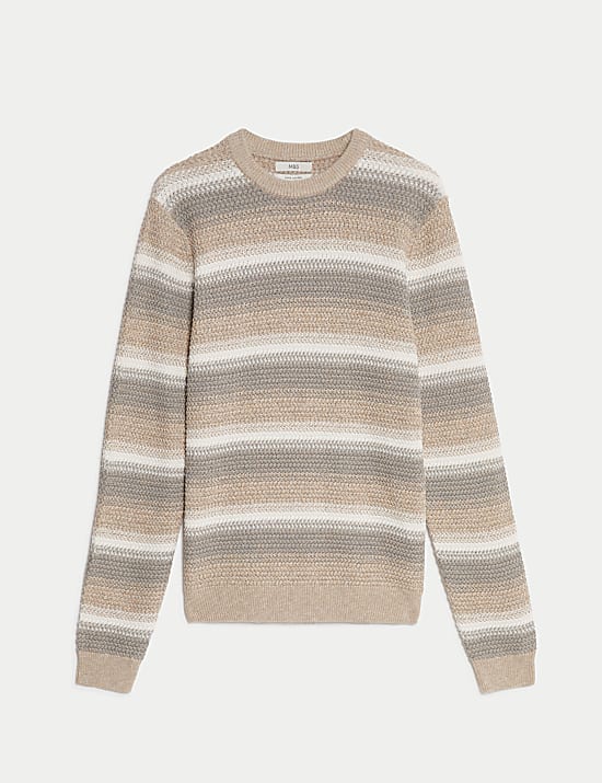 Ριγέ πουλόβερ με κλειστή στρογγυλή λαιμόκοψη από 100% βαμβάκι