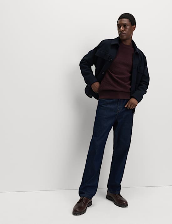 Cotton Blend Herringbone Crew neck Jumper