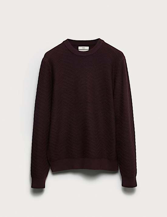 Cotton Blend Herringbone Crew neck Jumper