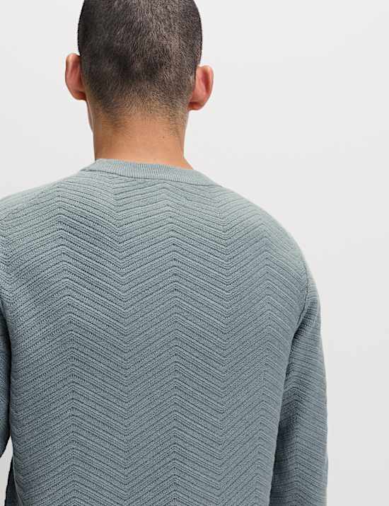 Pull en coton mélangé à col rond et motif chevrons