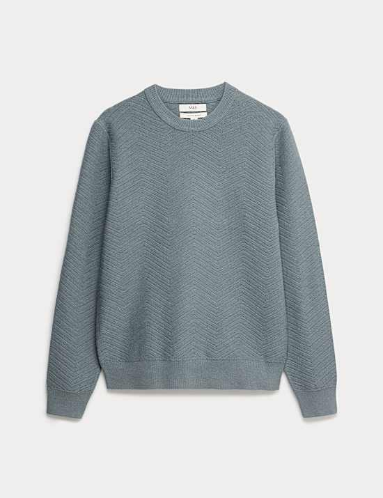 Pull en coton mélangé à col rond et motif chevrons