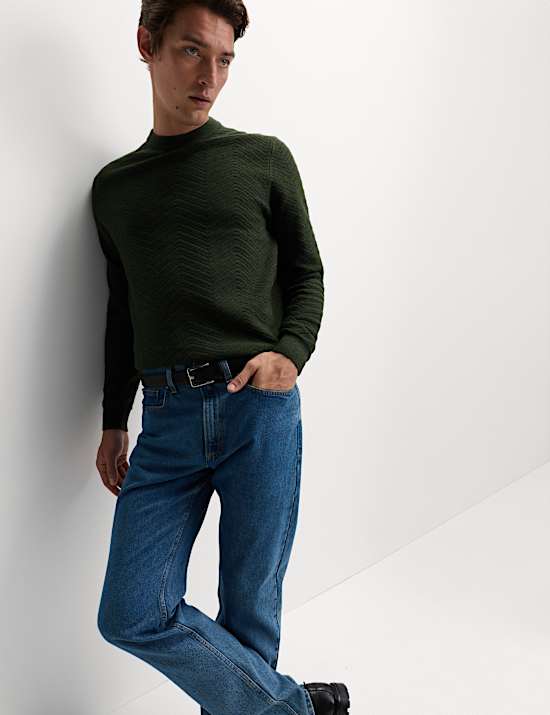 Cotton Blend Herringbone Crew neck Jumper