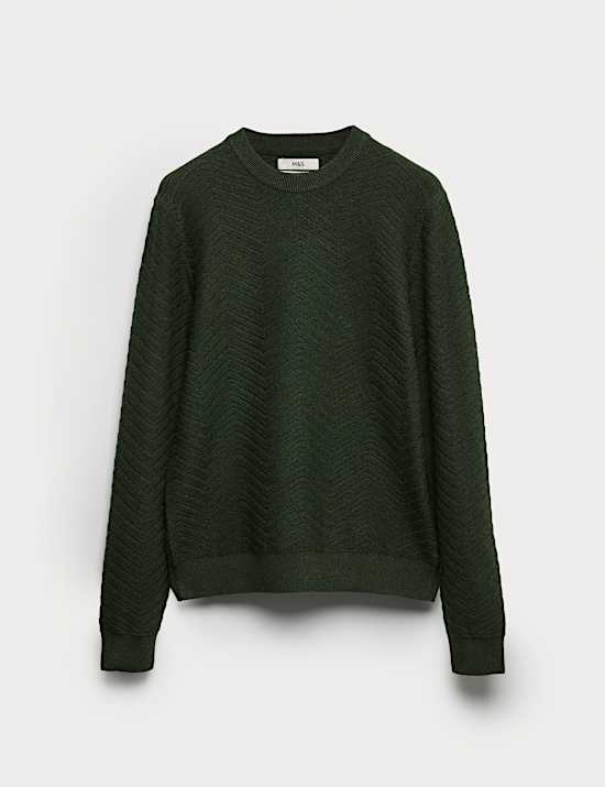 Cotton Blend Herringbone Crew neck Jumper