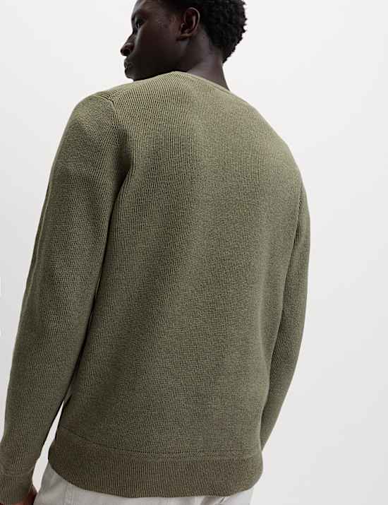 Cotton Blend Fine Ribbed Crew Neck Jumper