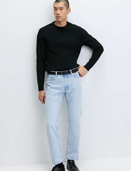 Cotton Blend Fine Ribbed Crew Neck Jumper