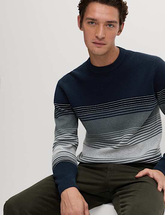 Cotton Blend Ribbed Striped Jumper