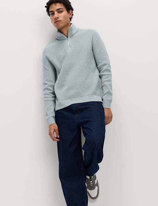 Jersey con media cremallera acanalado con algod&oacute;n