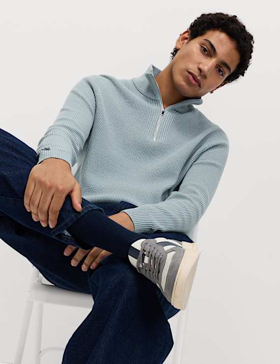 Jersey con media cremallera acanalado con algod&oacute;n