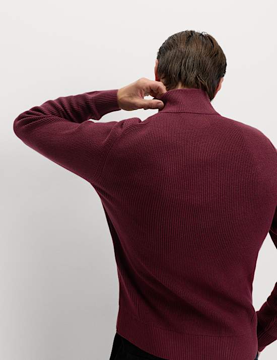 Cotton Blend Ribbed Half Zip Jumper