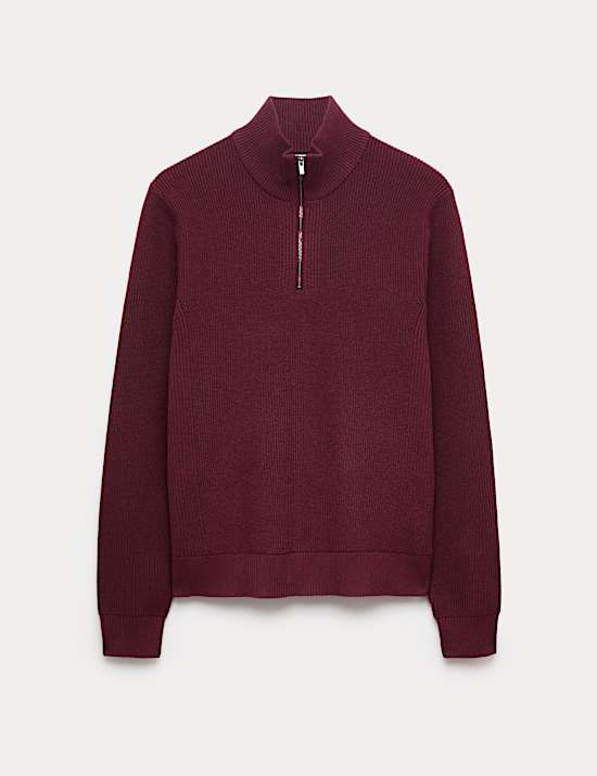 Cotton Blend Ribbed Half Zip Jumper