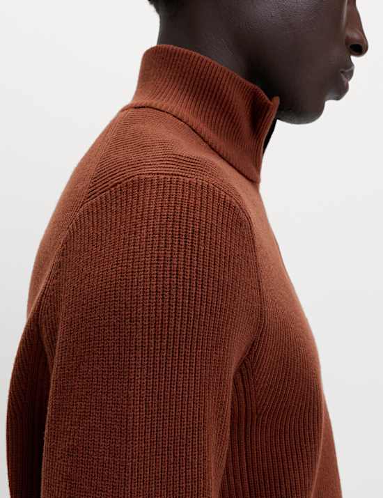 Pull en coton mélangé à col zippé et motif côtelé