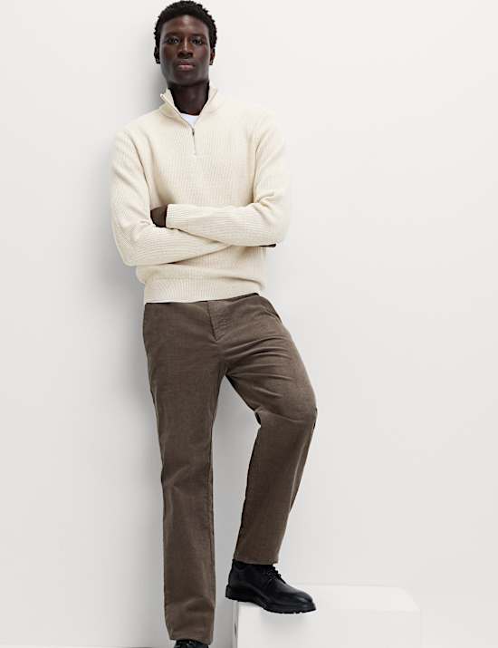 Cotton Blend Ribbed Half Zip Jumper