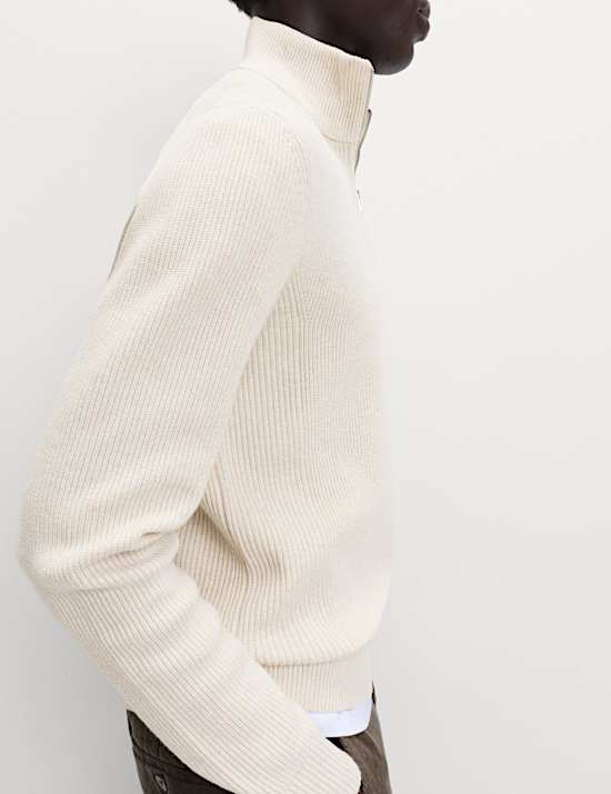 Cotton Blend Ribbed Half Zip Jumper