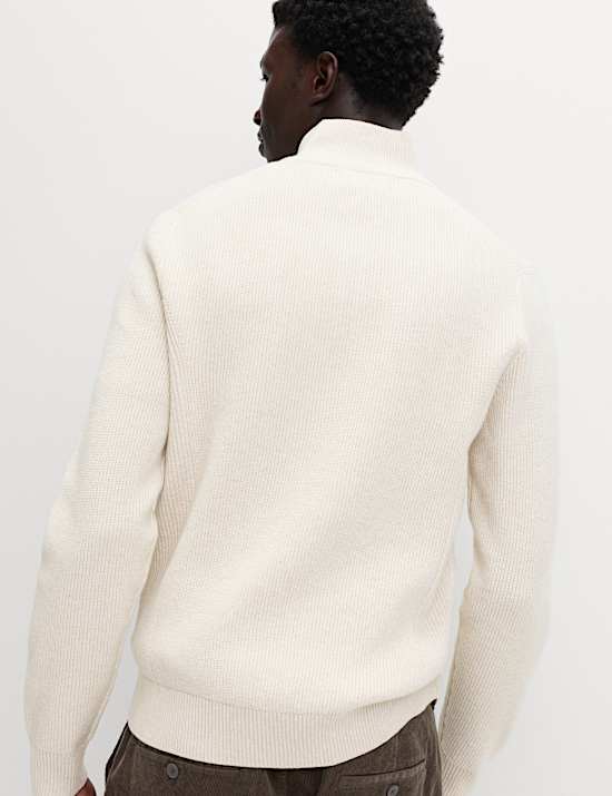 Cotton Blend Ribbed Half Zip Jumper