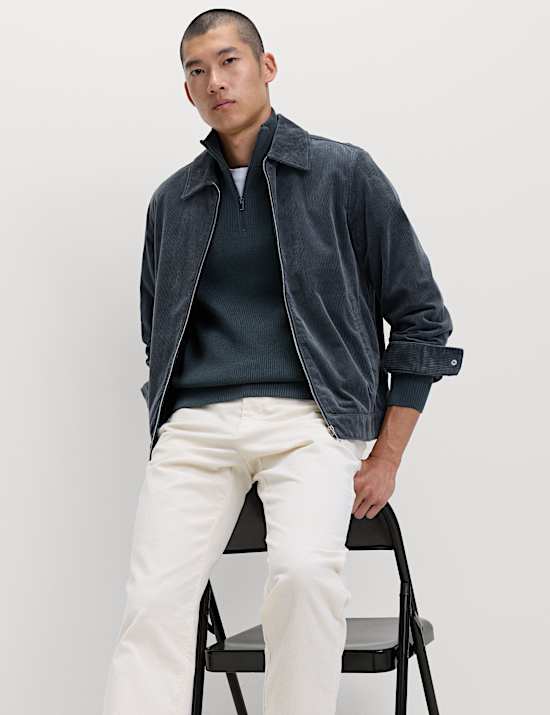 Cotton Blend Ribbed Half Zip Jumper