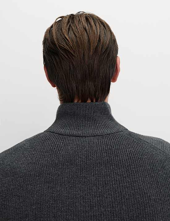 Gerippter Pullover aus Baumwollmischung mit halbem Reißverschluss