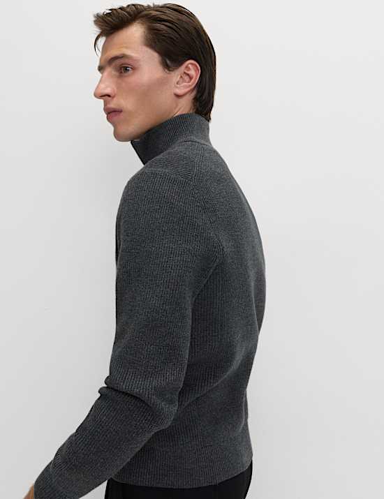 Gerippter Pullover aus Baumwollmischung mit halbem Reißverschluss