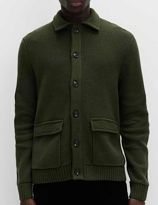 Pure Cotton Collared Knitted Jacket