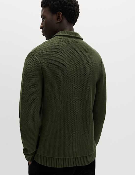 Pure Cotton Collared Knitted Jacket