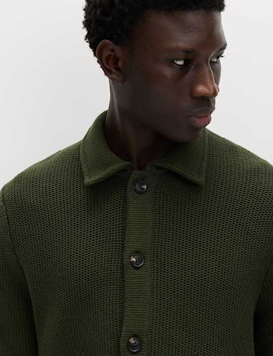 Pure Cotton Collared Knitted Jacket