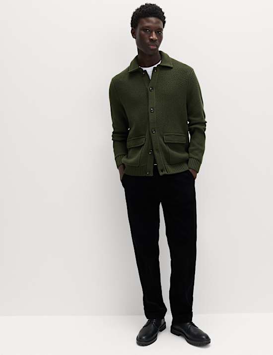 Pure Cotton Collared Knitted Jacket