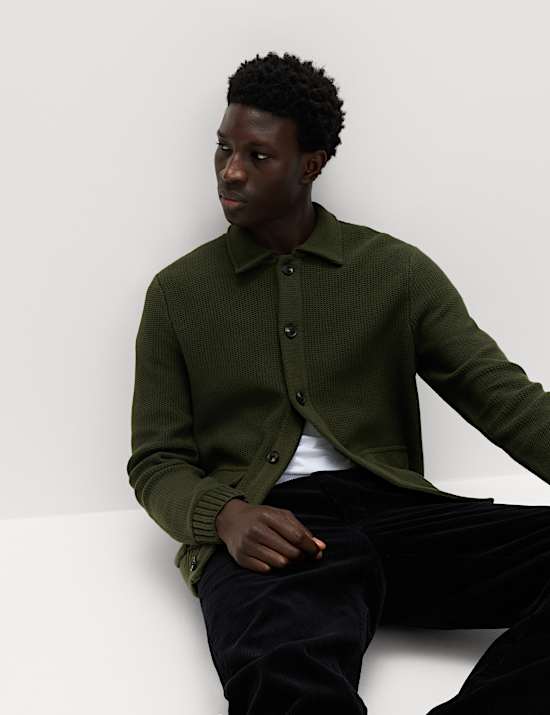 Pure Cotton Collared Knitted Jacket