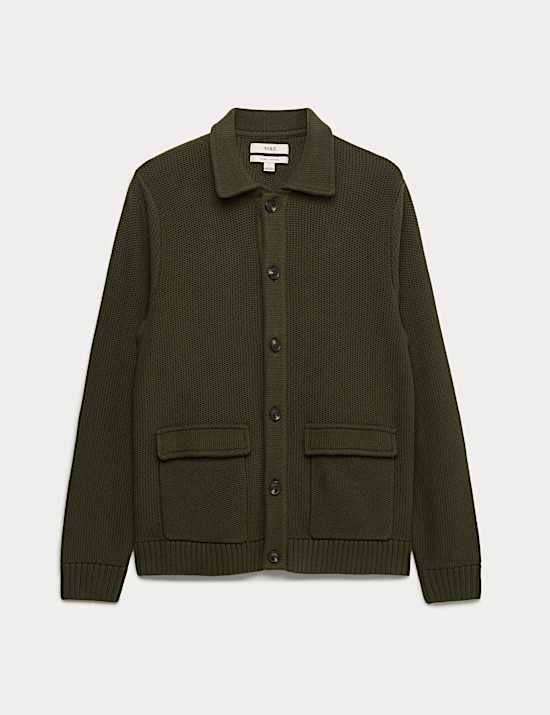 Pure Cotton Collared Knitted Jacket