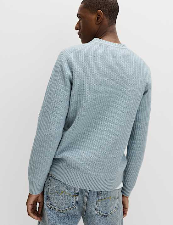 Cotton Blend Textured Crew Neck Jumper