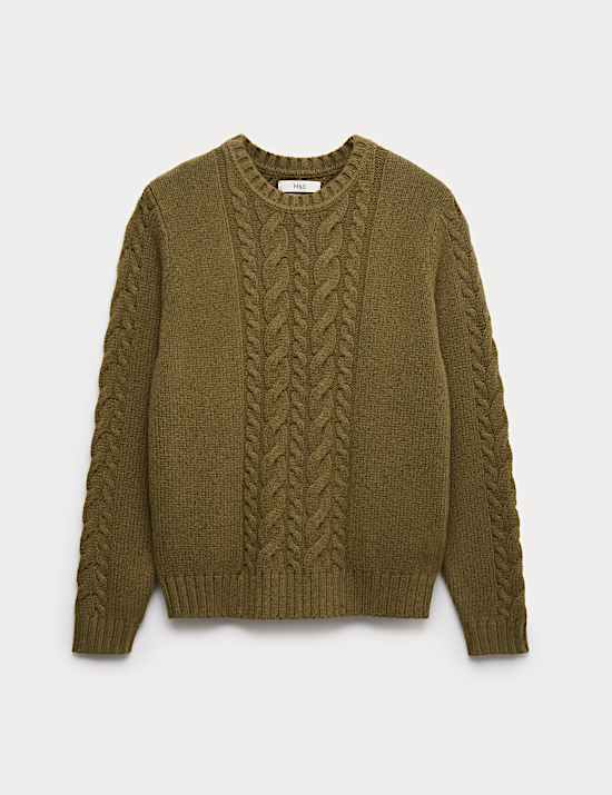Cotton Blend Cable Knit Crew Neck Jumper