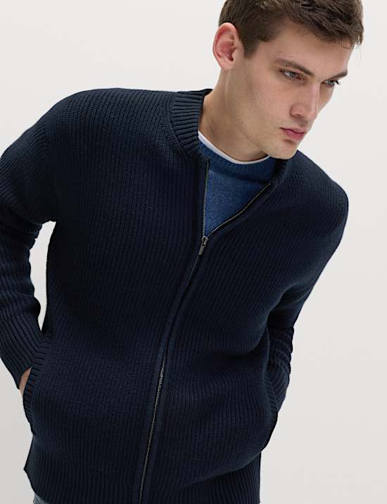 Cotton Blend Knitted Bomber Jacket