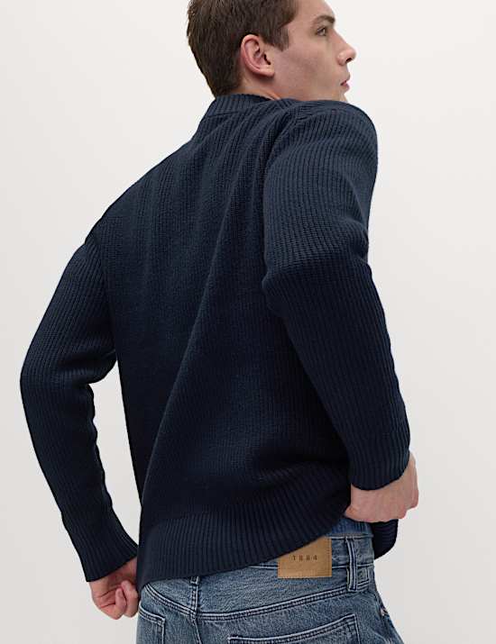 Cotton Blend Knitted Bomber Jacket