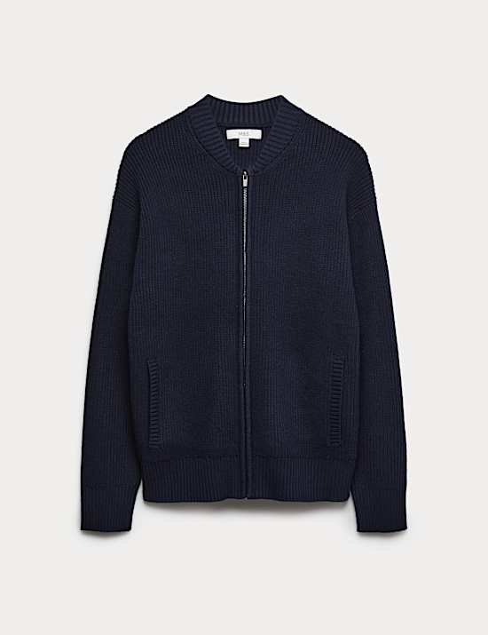 Cotton Blend Knitted Bomber Jacket