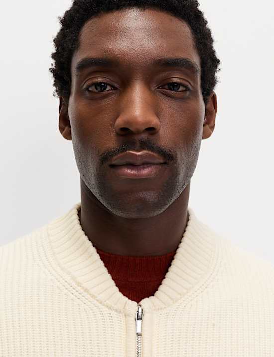 Cotton Blend Knitted Bomber Jacket