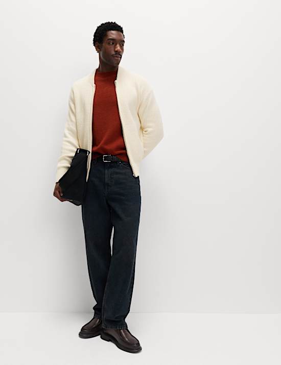 Cotton Blend Knitted Bomber Jacket