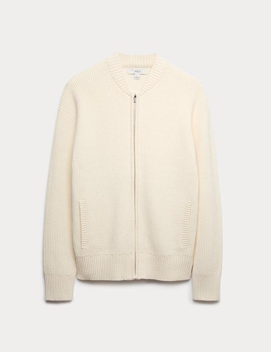 Cotton Blend Knitted Bomber Jacket