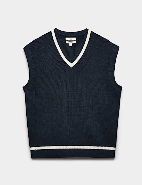 Chaleco de punto de mezcla de algod&oacute;n de escote en pico