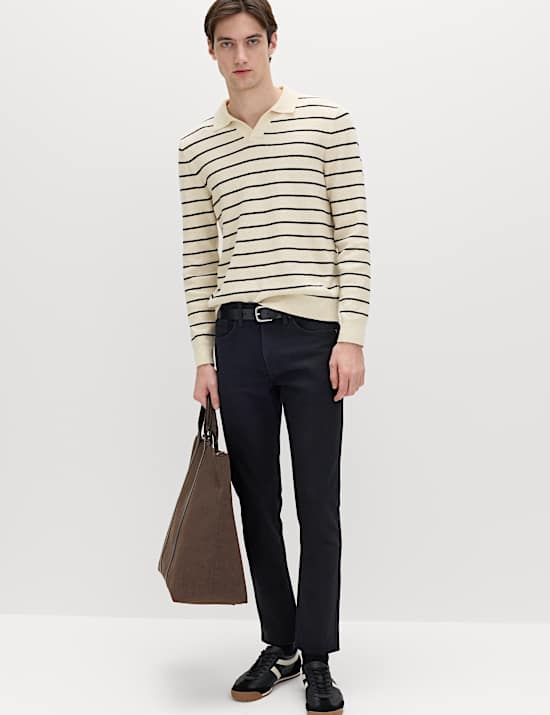 Cotton Rich Boucl&eacute; Striped Open Neck Jumper
