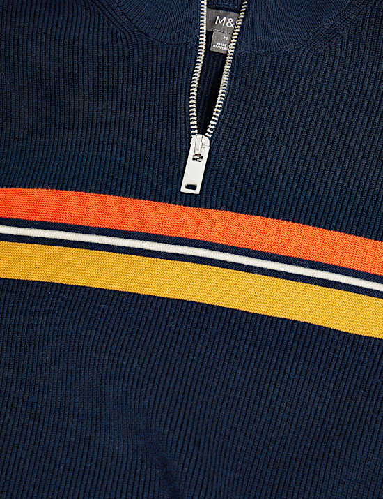 Striped Funnel Neck Half Zip Jumper