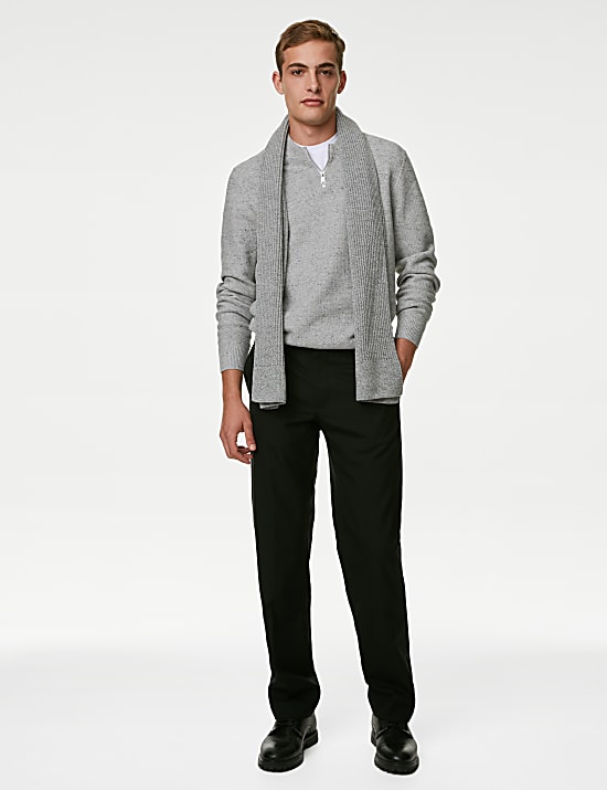 Pull en coton m&eacute;lang&eacute; textur&eacute; &agrave; encolure zipp&eacute;e