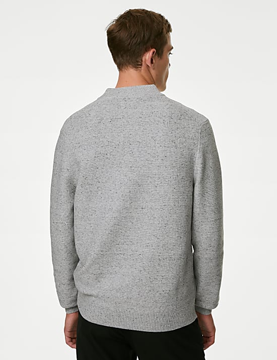 Pull en coton m&eacute;lang&eacute; textur&eacute; &agrave; encolure zipp&eacute;e