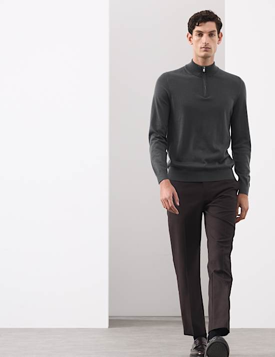 Pure Extra Fine Merino Wool Half Zip Jumper