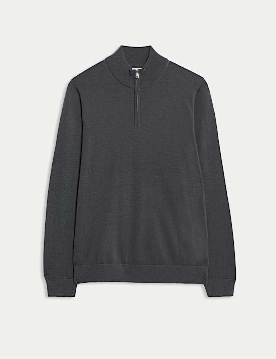 Pure Extra Fine Merino Wool Half Zip Jumper